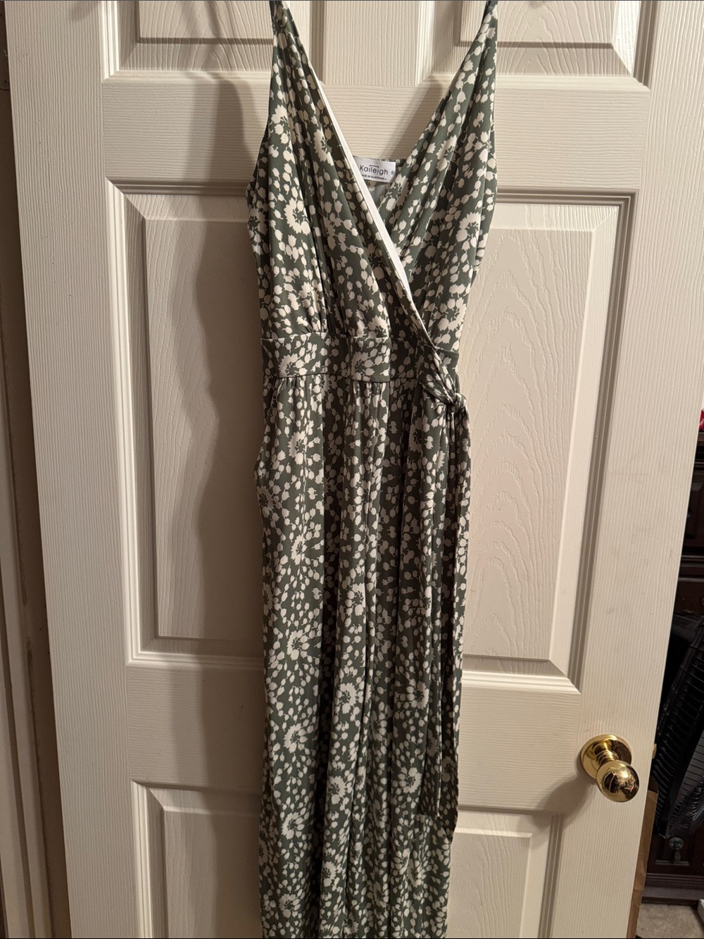 Kaileigh Olive Green and White Floral Wrap Jumpsuit